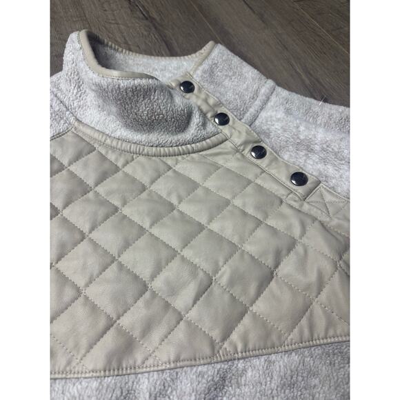 Abercrombie & Fitch Quilted Sherpa Snap Pullover Gray Beige Women’s Medium - Picture 6 of 6